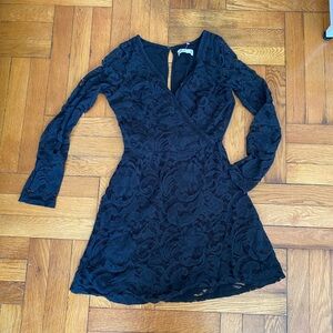HOLLISTER  Embroidered Lace Long Sleeve Black Mini Dress ~ XS